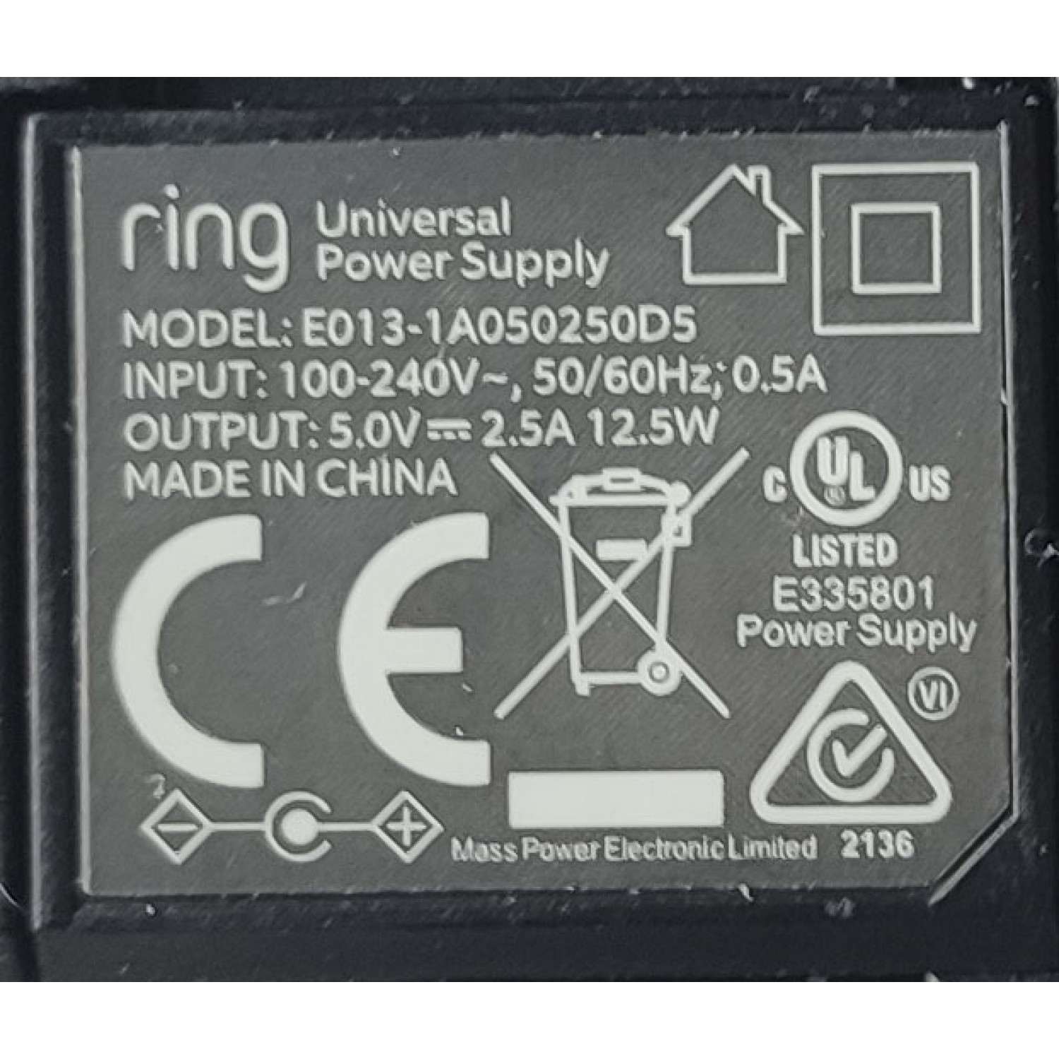 ADAPTADOR AC RING E013-1A050250D5 5.0V - 2.5A	 - Imagen 2